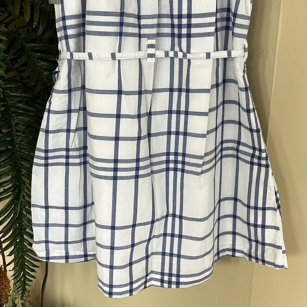 Brand New Carter’s White Blue Plaid Dress w/ Pink Tassels Tie Waist Lined Casual